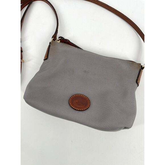 Dooney & Bourke Womens Pouchette Nylon Crossbody Bag Purse Gray Leather Brown - Picture 2 of 16